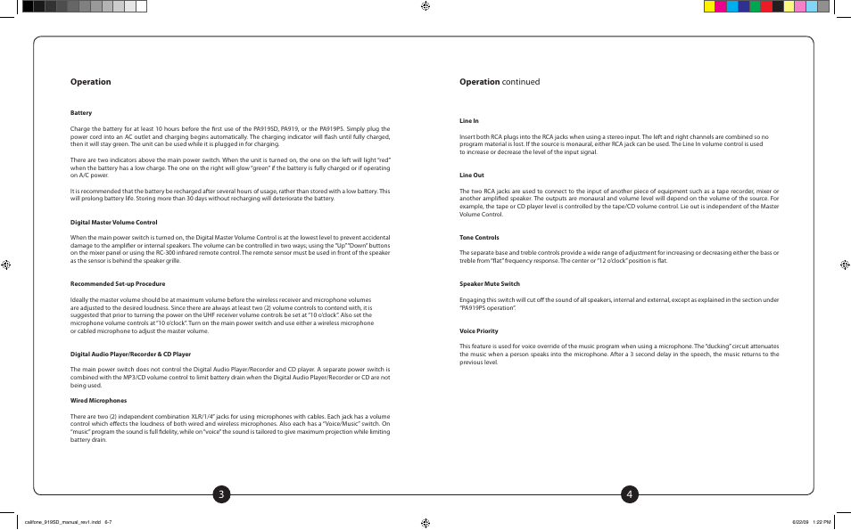 Operation, Operation continued | Califone PowerPro PA919PS User Manual | Page 3 / 12