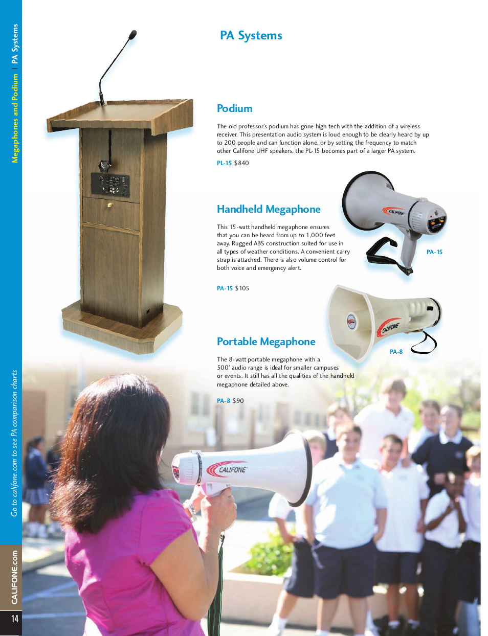 Pa systems, Handheld megaphone, Portable megaphone | Podium | Califone Infrared Classroom Audio System PI30-IRSYS User Manual | Page 11 / 12