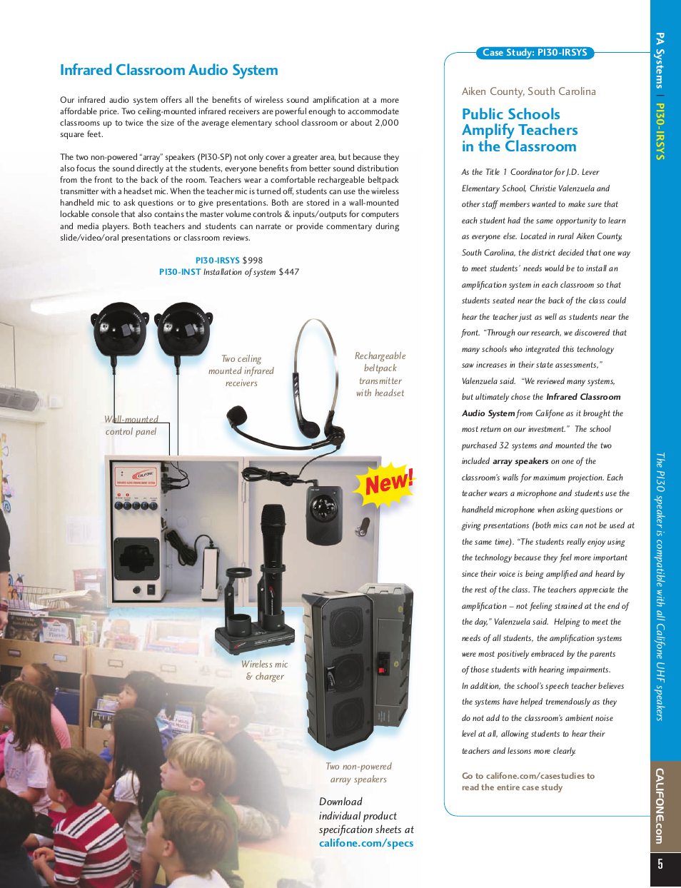 Pa systems, Public schools amplify teachers in the classroom, Infrared classroom audio system | Califone Infrared Classroom Audio System PI30-IRSYS User Manual | Page 2 / 12