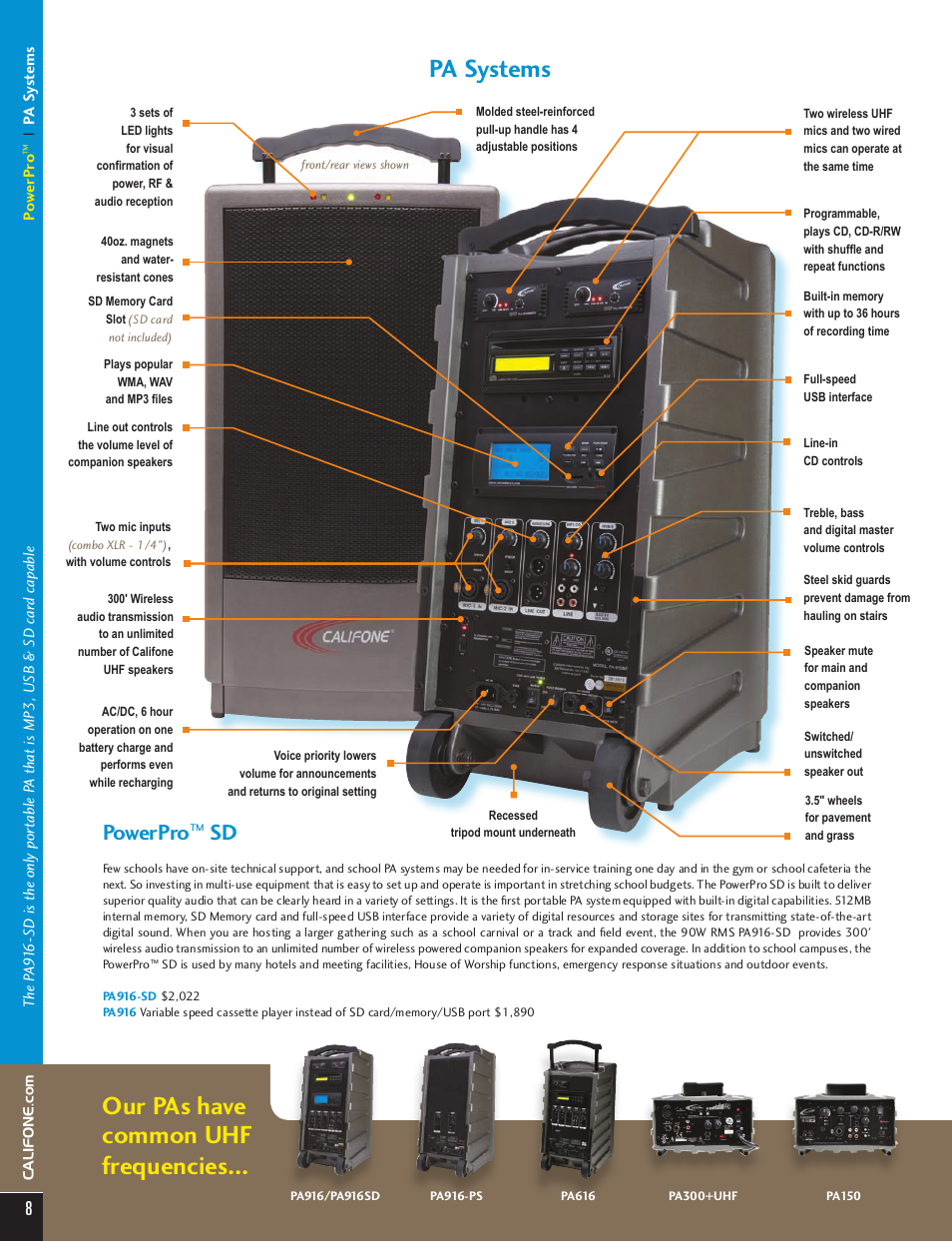 Pa systems, Our pas have common uhf frequencies, Powerpro | Califone Infrared Classroom Audio System PI30-IRSYS User Manual | Page 5 / 12