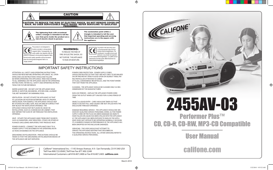 Califone Performer Plus 2455AV-03 User Manual | 8 pages