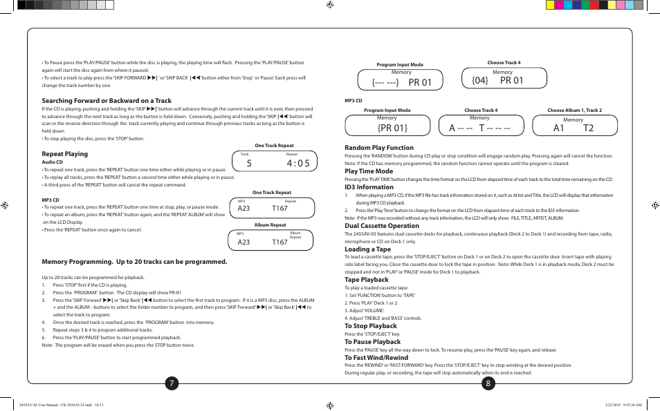 Pr 01, 04} pr 01, A -- -- t | A1 t2 | Califone Performer Plus 2455AV-03 User Manual | Page 5 / 8