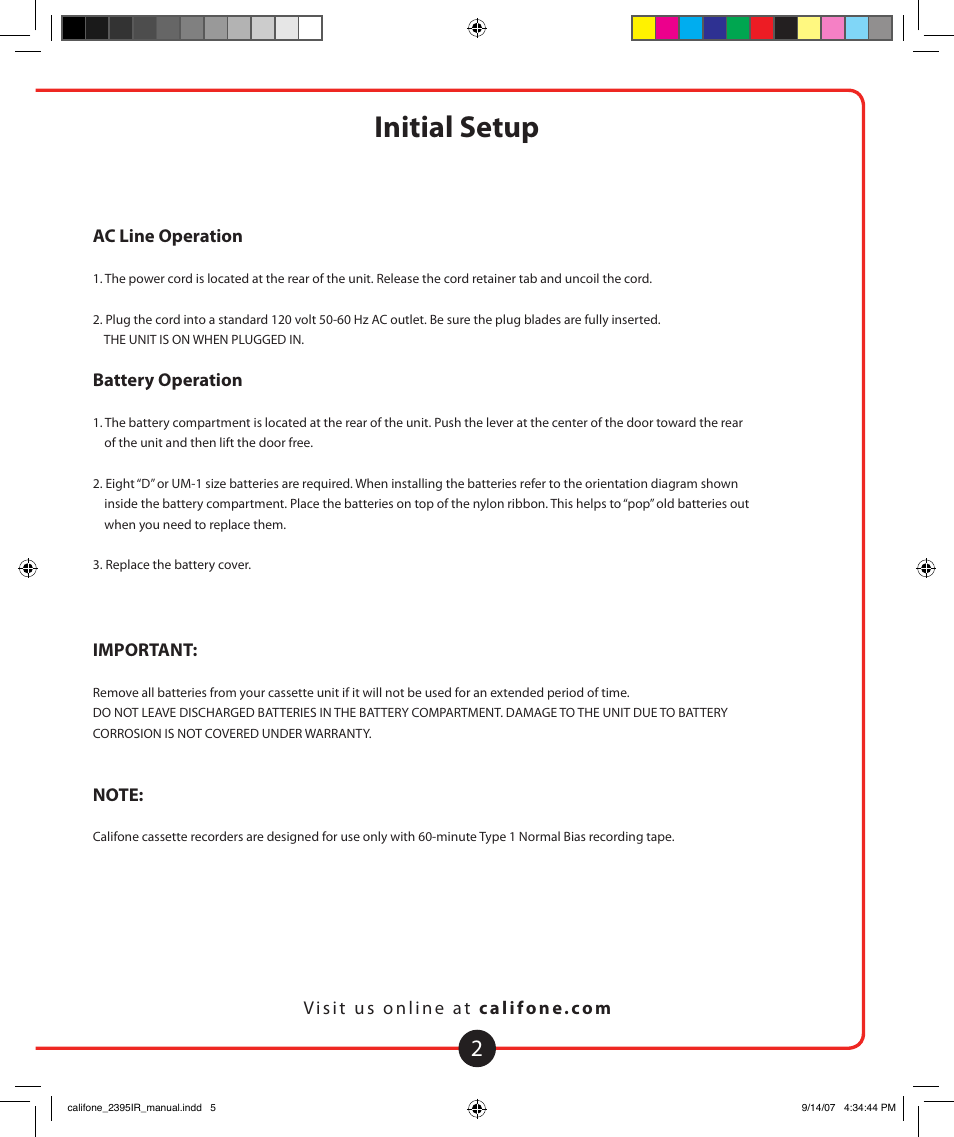 Initial setup | Califone Music Maker User Manual | Page 3 / 16