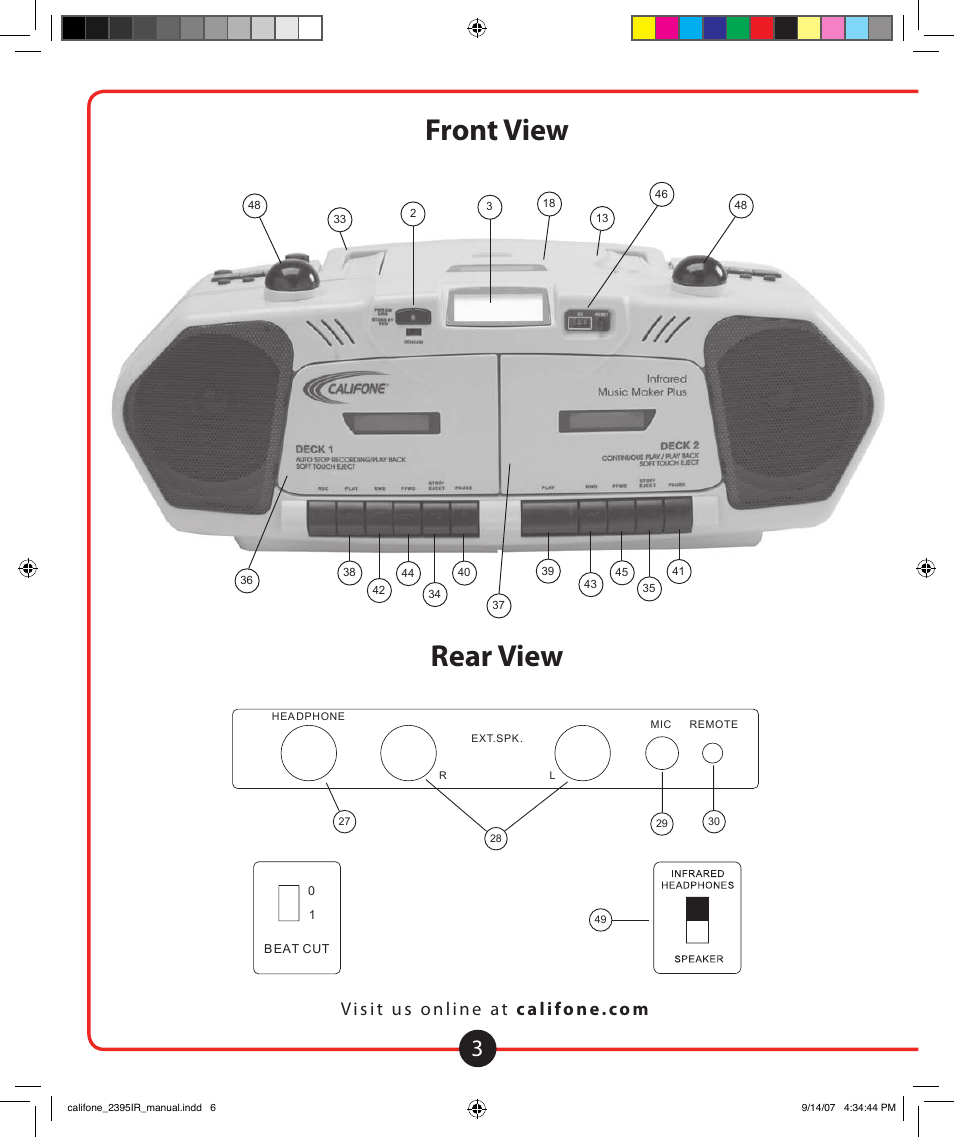 Top view detail front view rear view | Califone Music Maker User Manual | Page 4 / 16