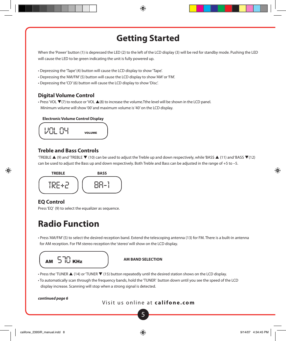 Getting started, Radio function, Vol 04 | Califone Music Maker User Manual | Page 6 / 16