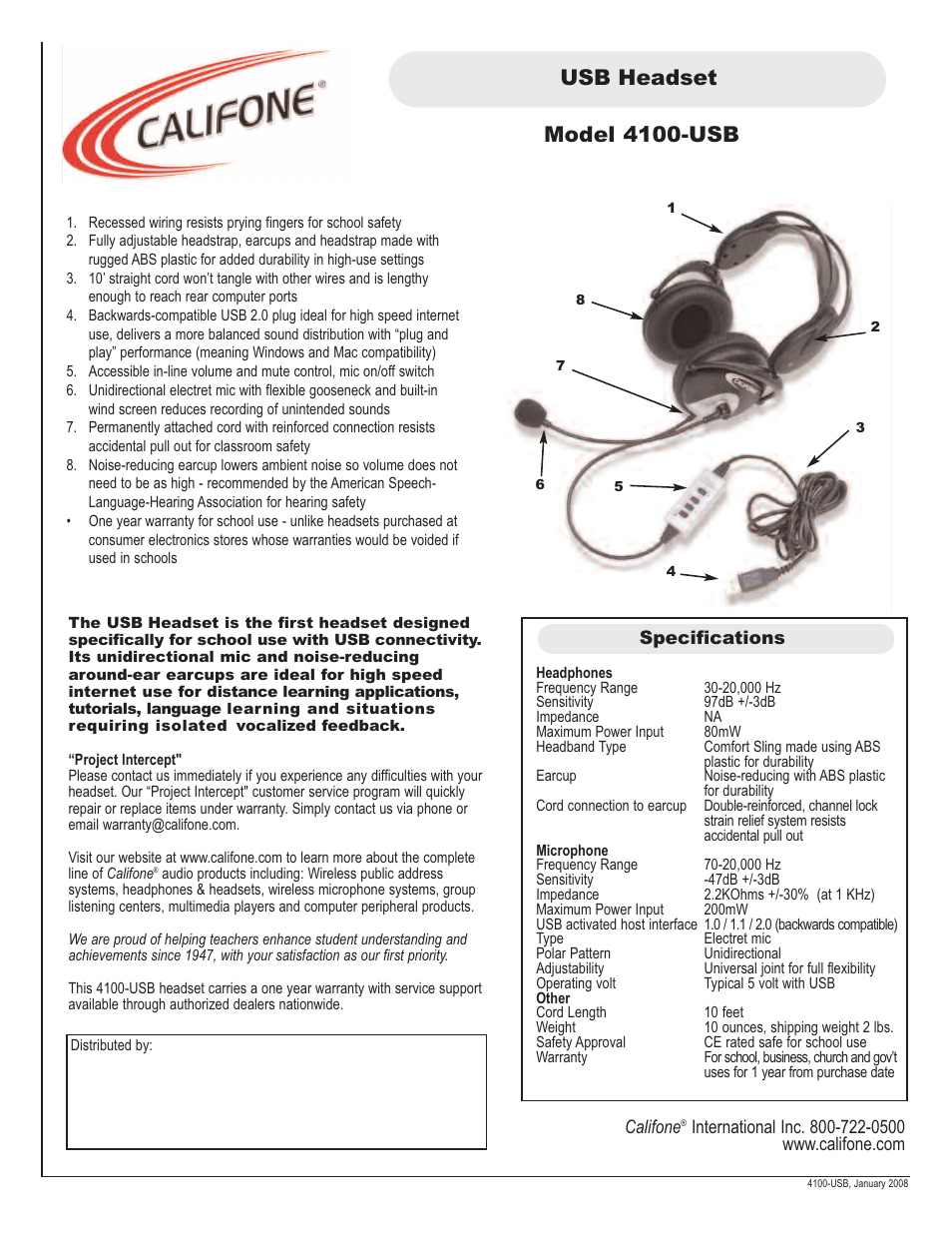 Califone 4100 User Manual | 1 page