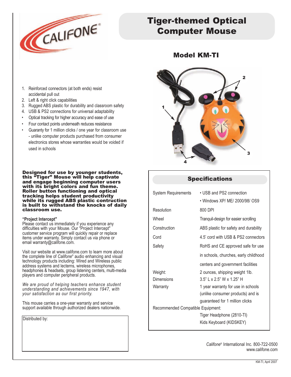 Califone KM-TI User Manual | 1 page