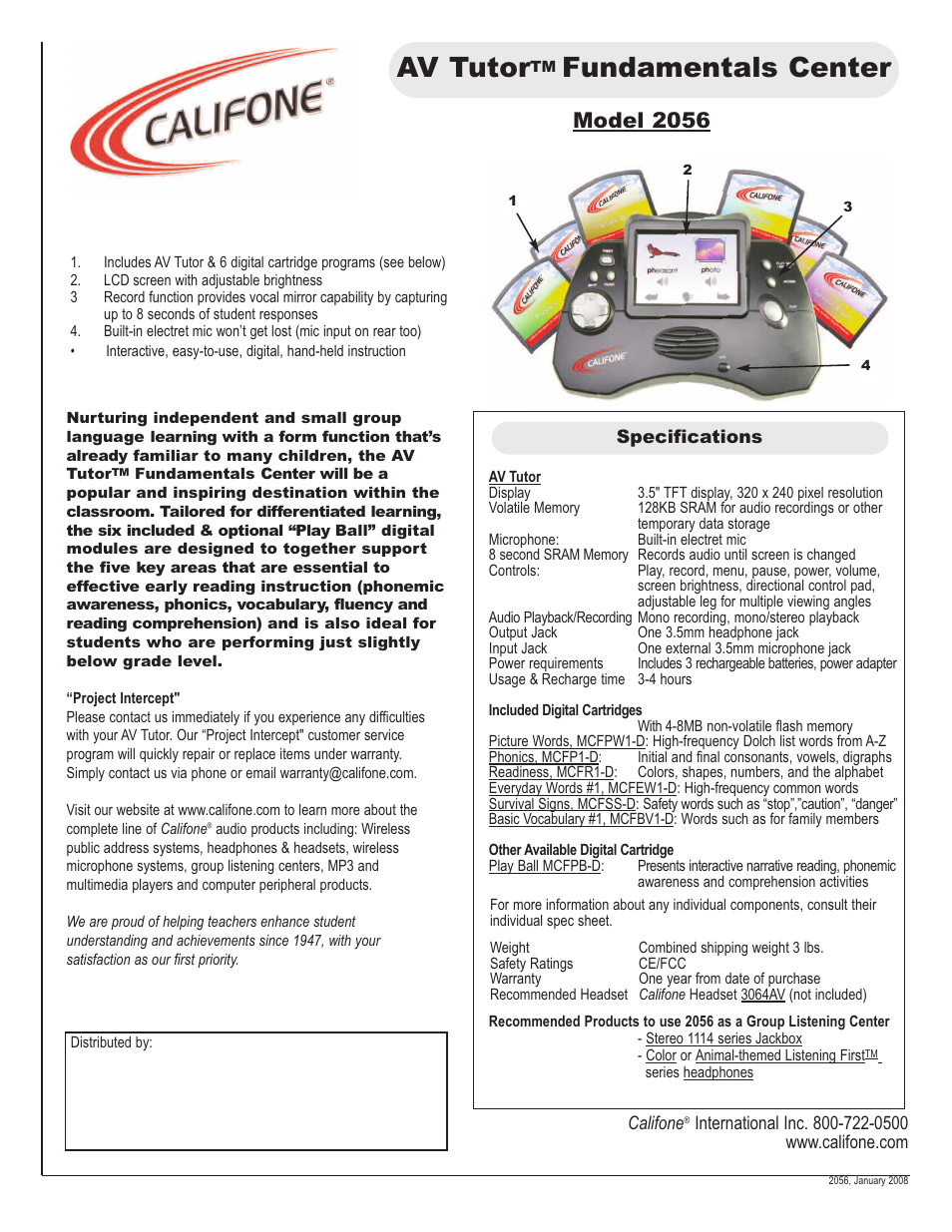 Califone AV Tutor Fundamentals Center 2056 User Manual | 1 page