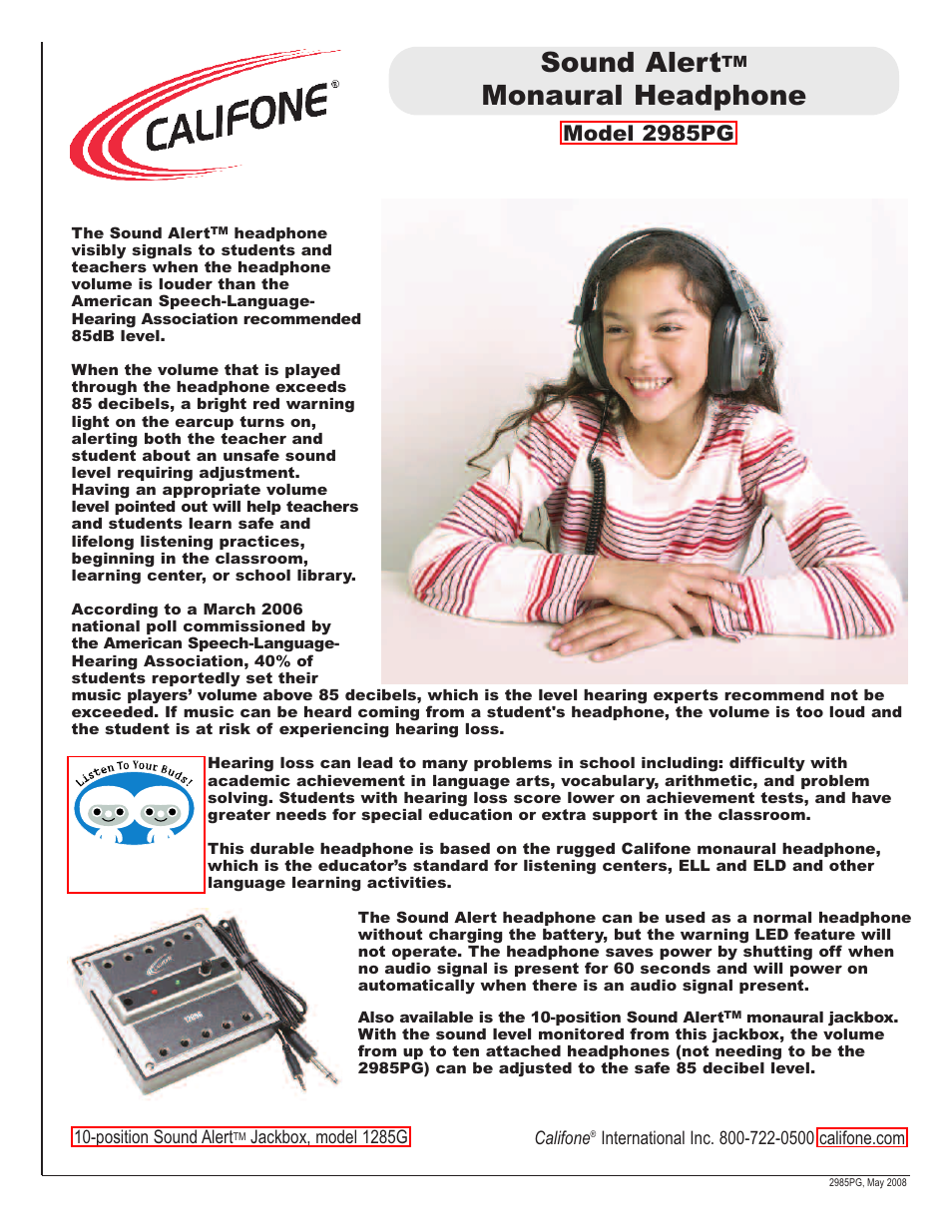 Califone 2985PG User Manual | 2 pages