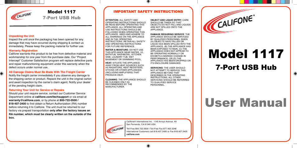 Califone 1117 User Manual | 2 pages