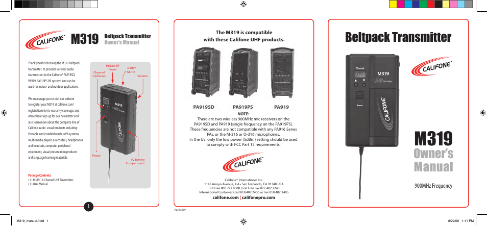 Califone M319 User Manual | 2 pages