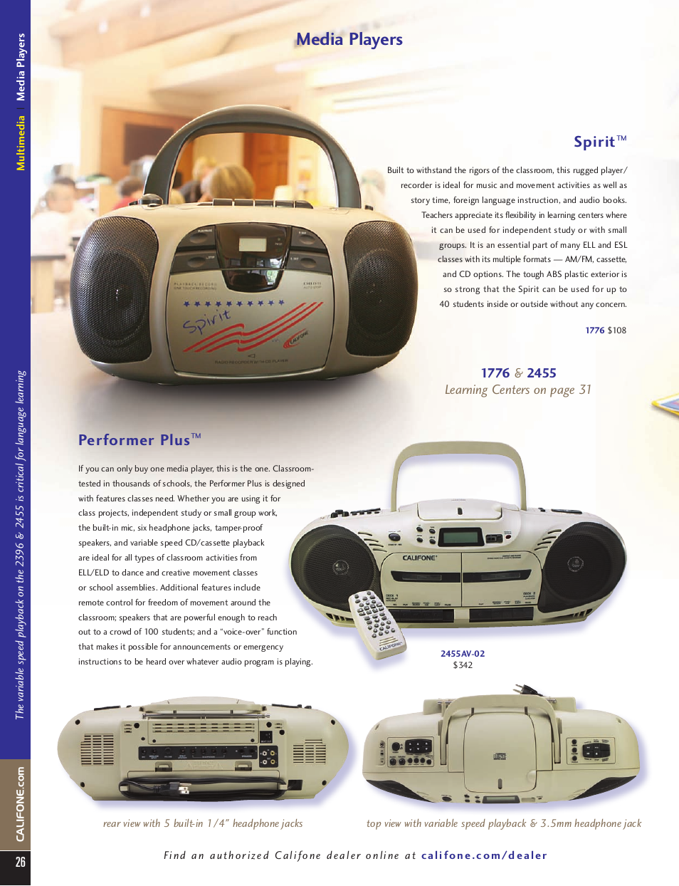 Media players, Spirit, Performer plus | Personal cd player | Califone 8101 MP3 Player User Manual | Page 5 / 8