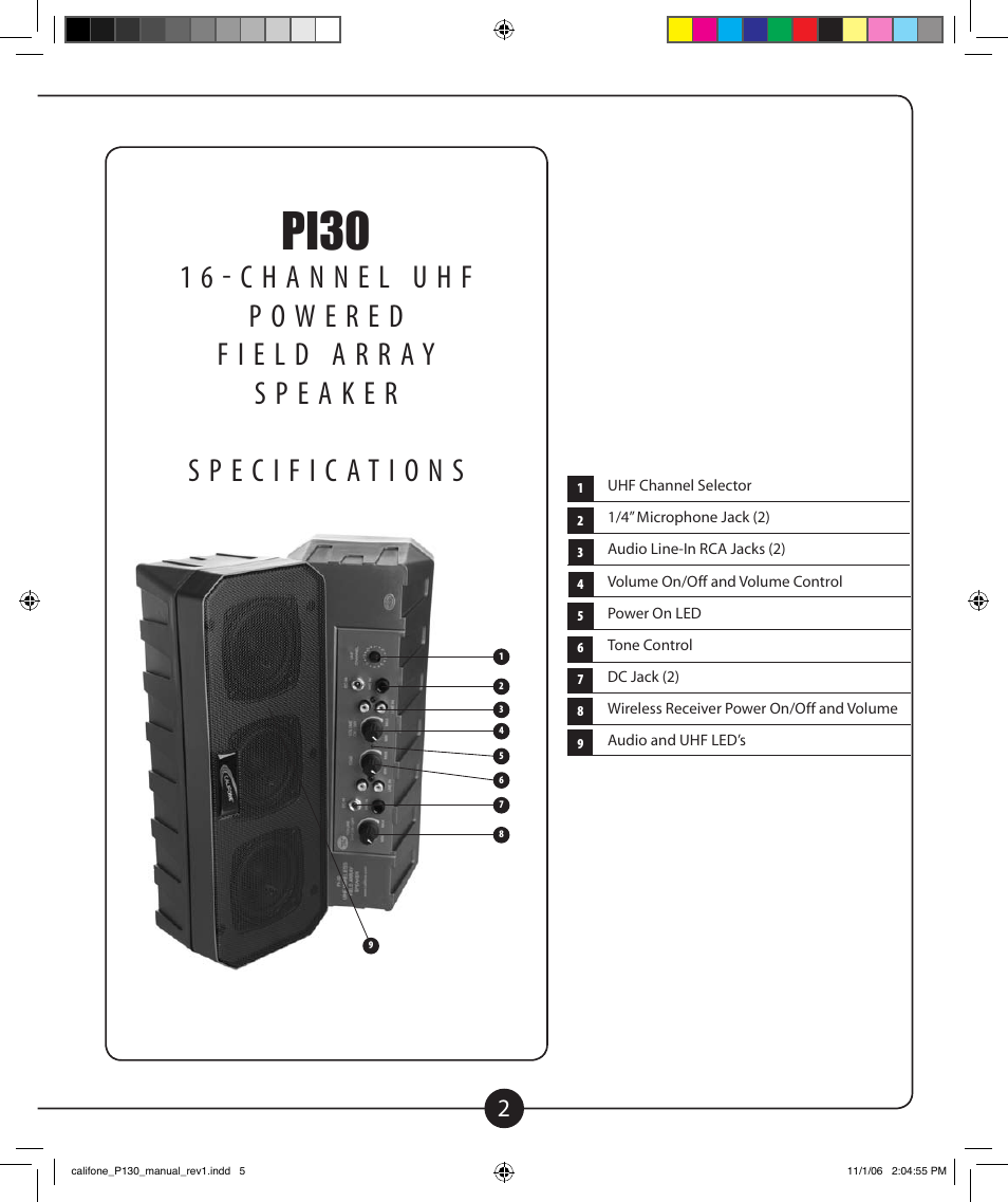 Pi30, Pi30 field array speaker owner’s manual | Califone PI30-PS User Manual | Page 3 / 8