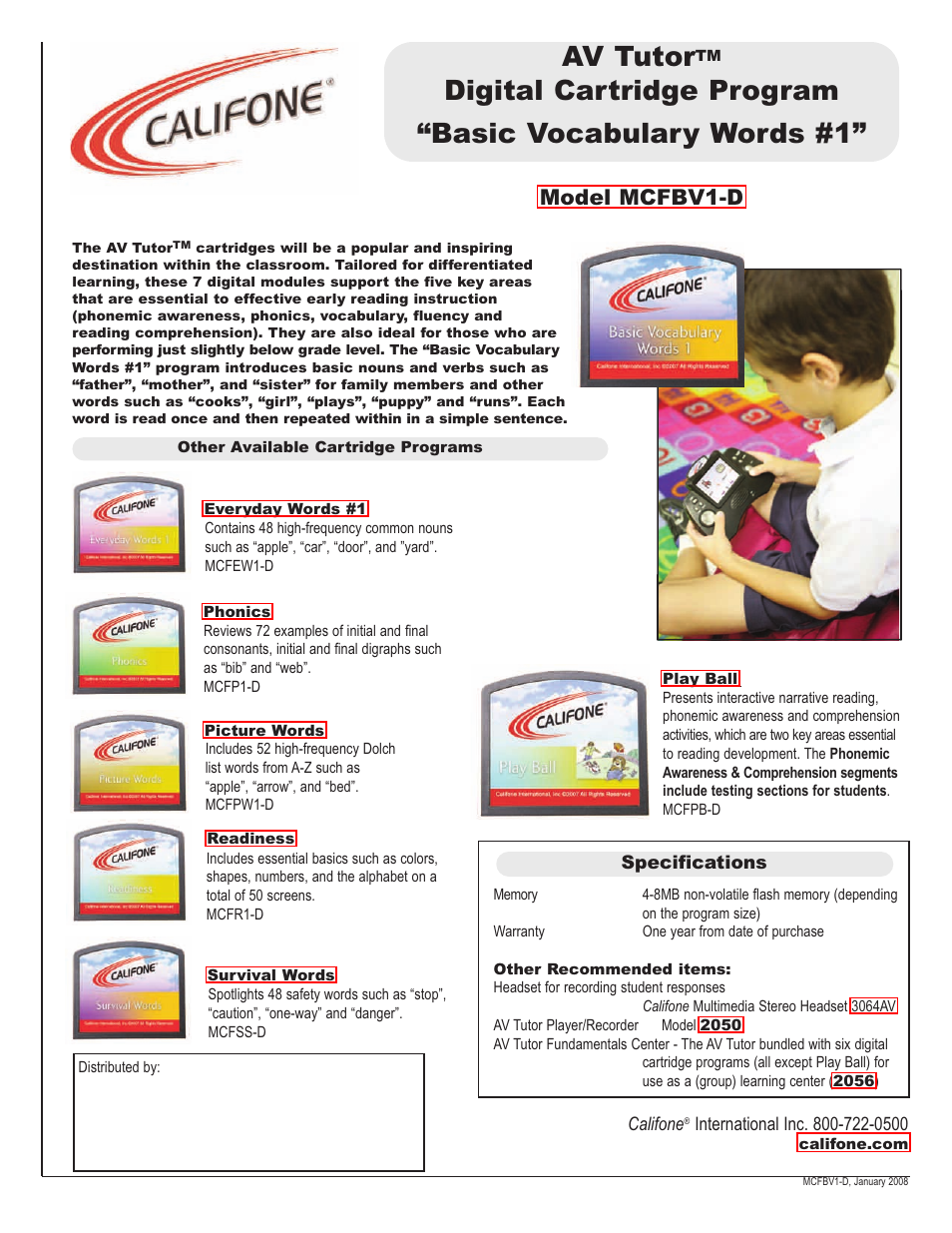 Califone AV Tutor MCFBV1-D User Manual | 1 page