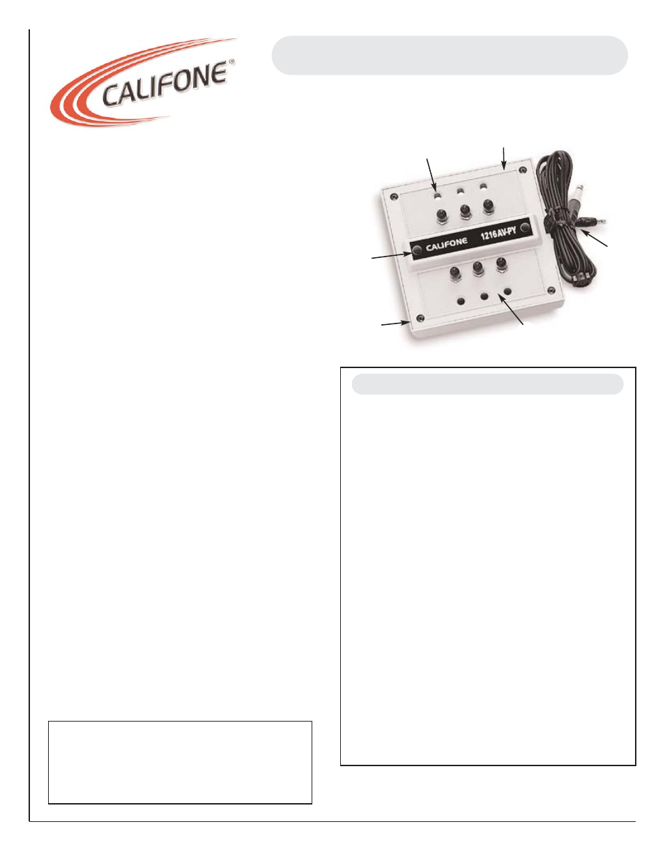 Califone 6-Position Monaural Jack Box 1216AVPY User Manual | 1 page