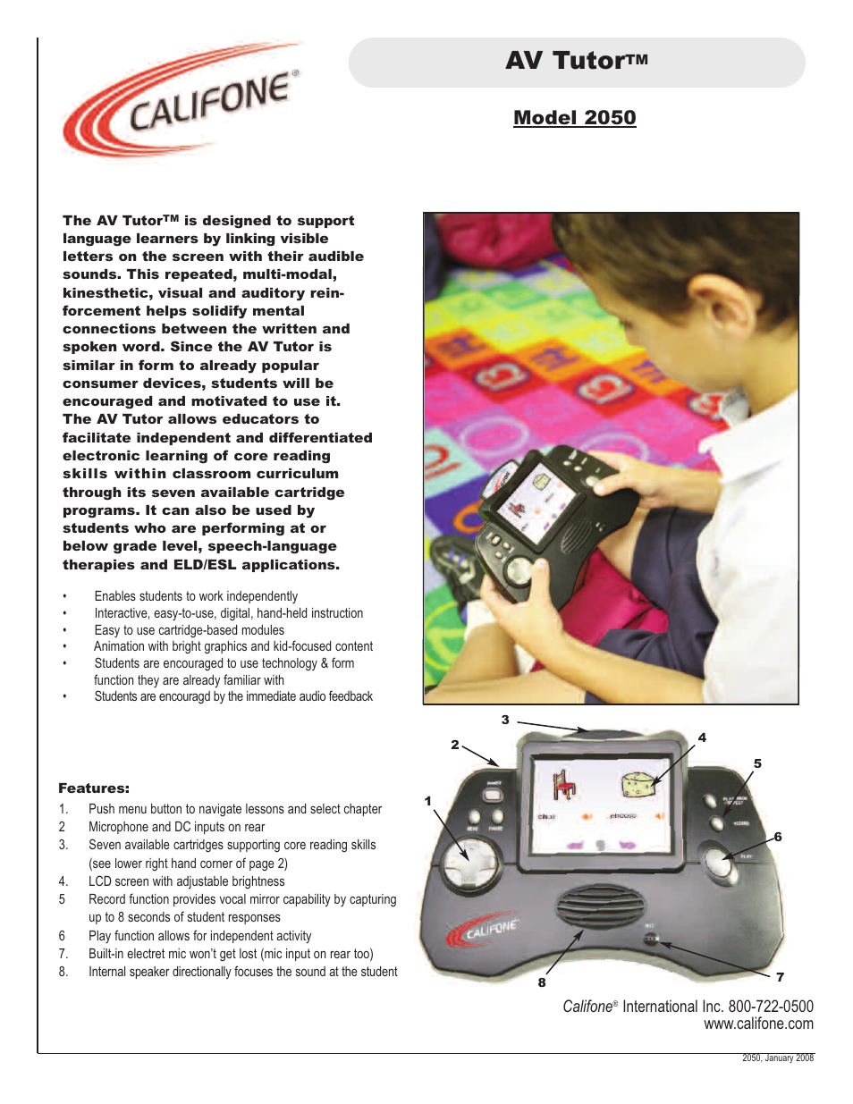 Califone AV Tutor 2050 User Manual | 2 pages