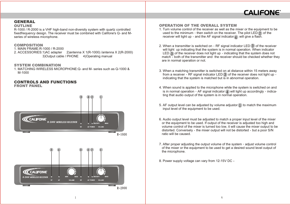 Califone R-1000 User Manual | Page 2 / 4