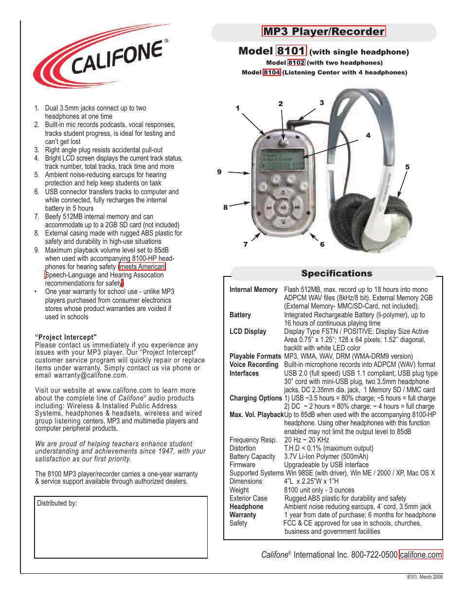Califone 8101 User Manual | Page 2 / 2