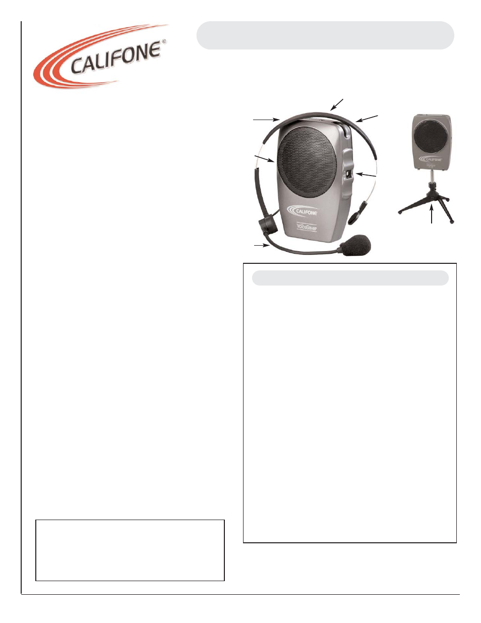 Califone Personal VoiceSaver PA PA-285 User Manual | 1 page