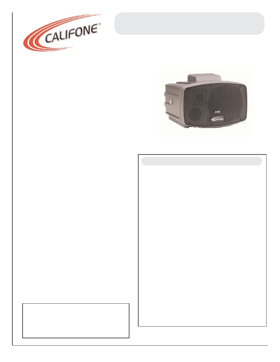 Califone PA150 User Manual | 1 page