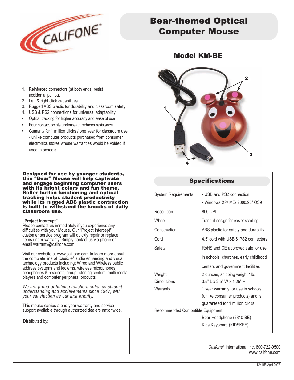 Califone KM-BE User Manual | 1 page