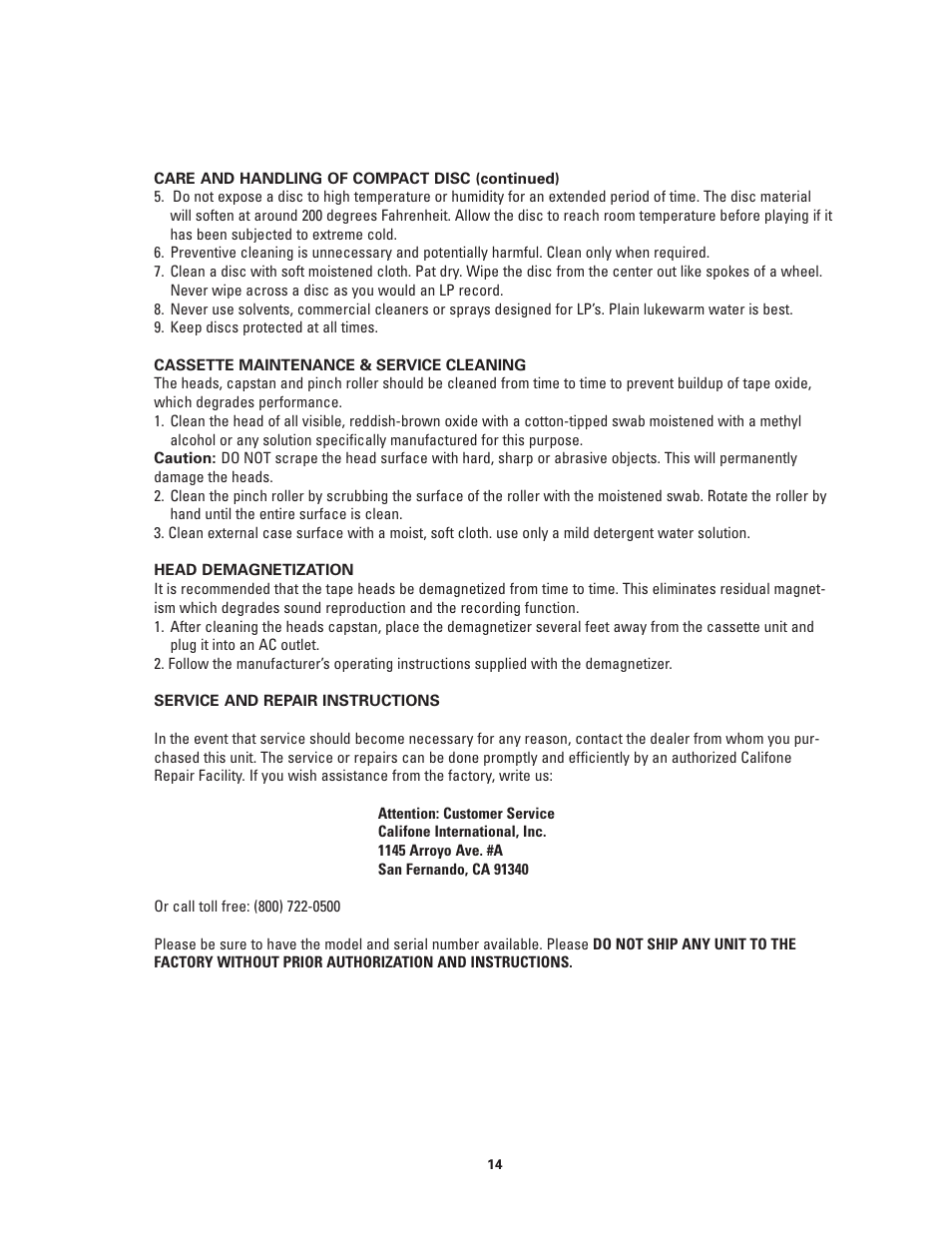 Califone 2385-03 User Manual | Page 14 / 19