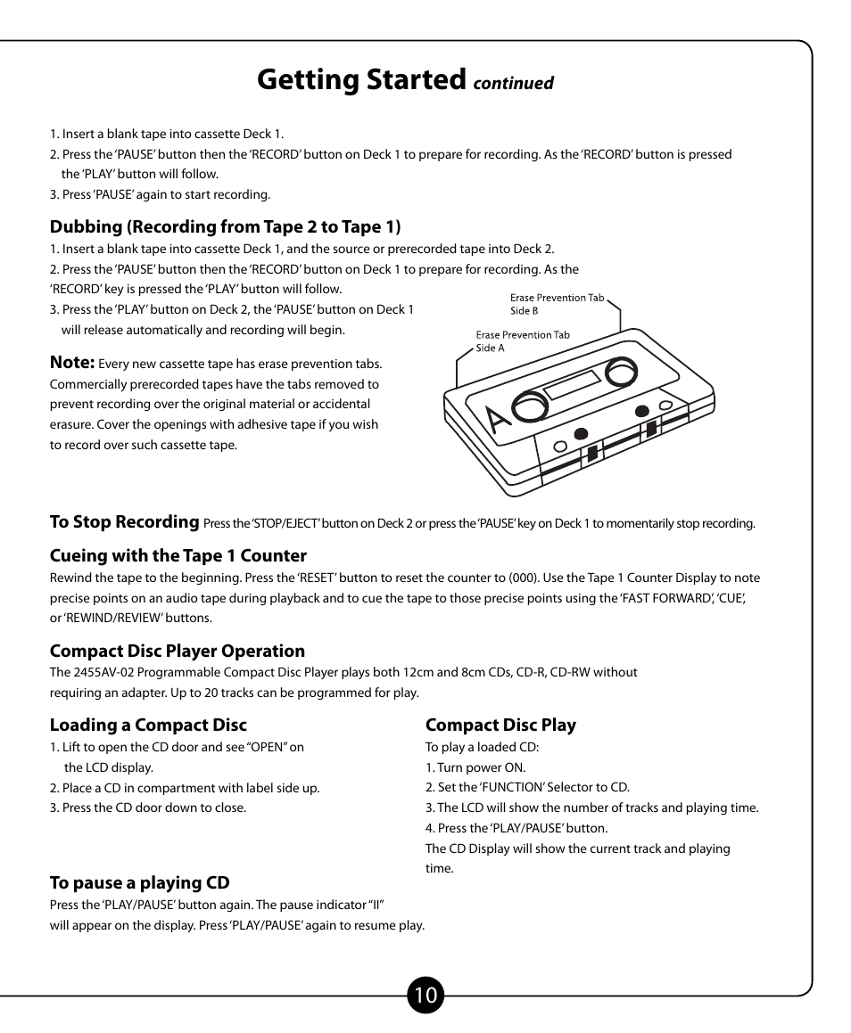 Getting started | Califone 2455AV-02 User Manual | Page 11 / 16