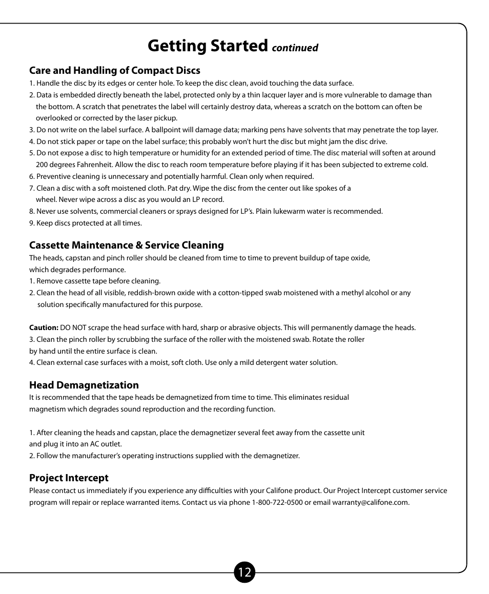 Getting started | Califone 2455AV-02 User Manual | Page 13 / 16