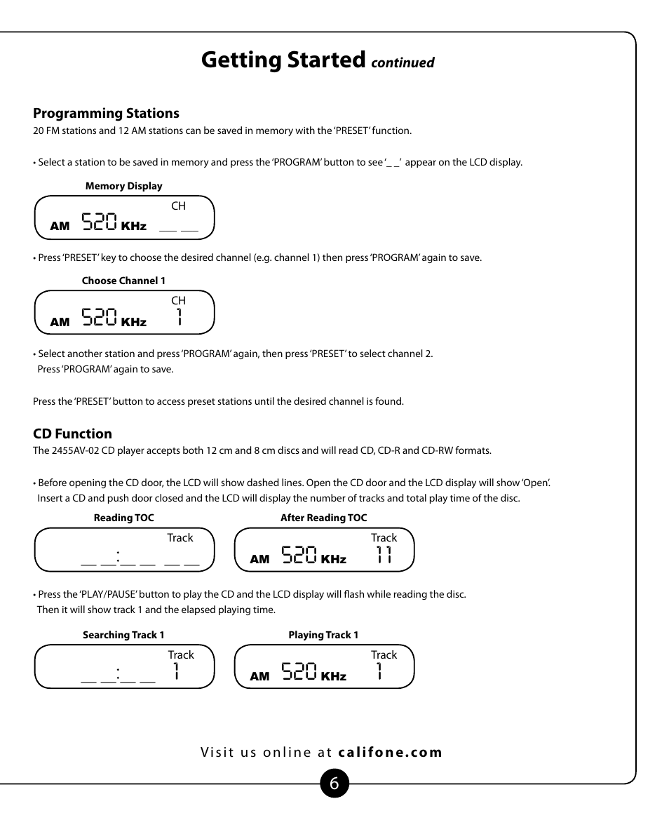 Getting started | Califone 2455AV-02 User Manual | Page 7 / 16