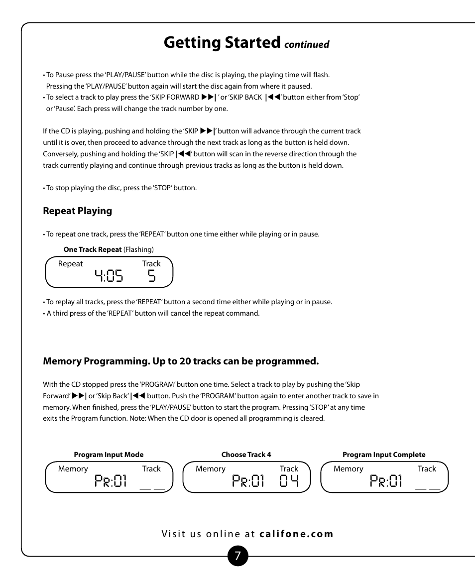 Getting started, Pr:01 | Califone 2455AV-02 User Manual | Page 8 / 16