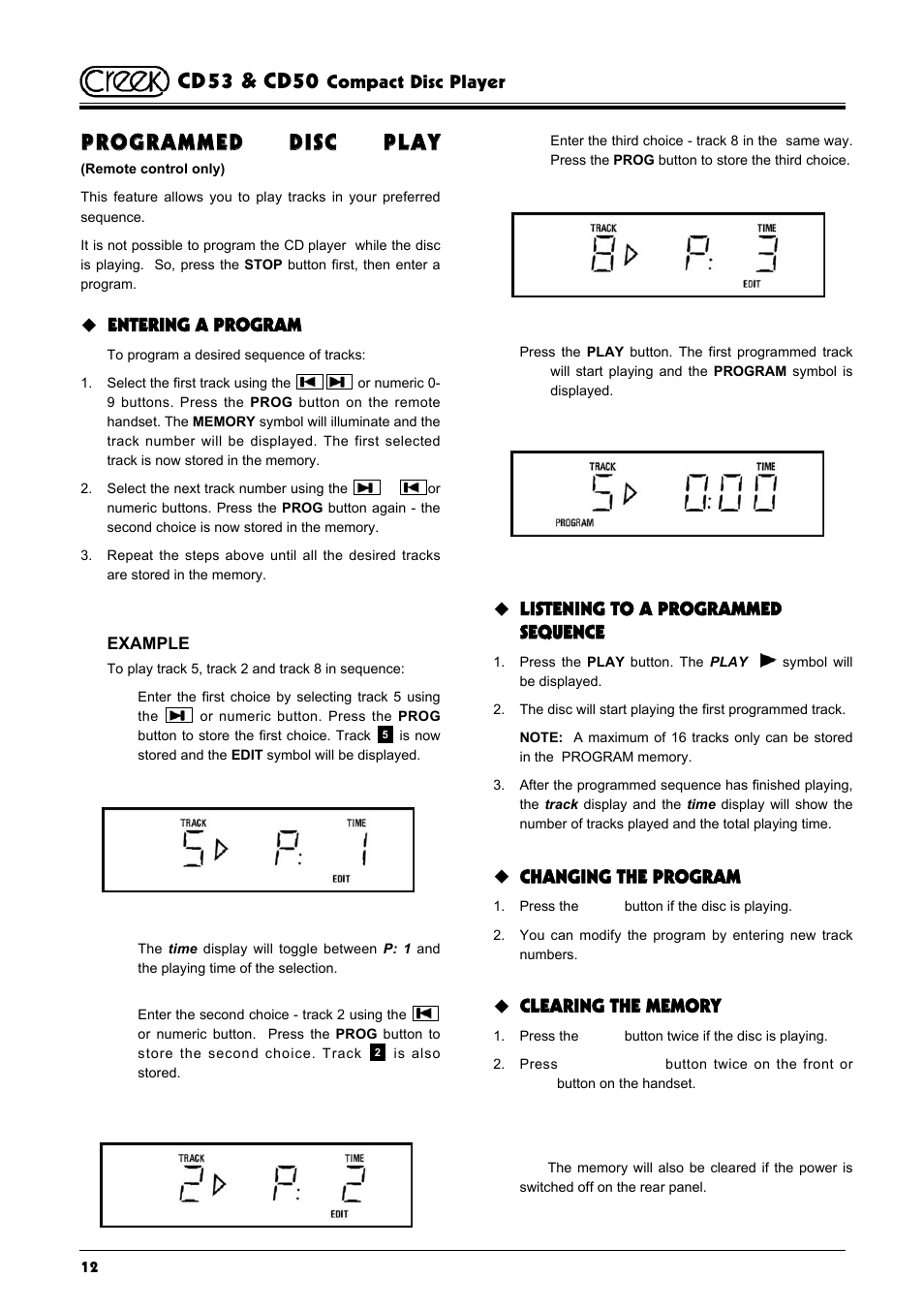 Pprro og grra am mm meed d d diisscc pplla ayy, Cd53 & cd50 | Creek Audio CD50 User Manual | Page 12 / 16