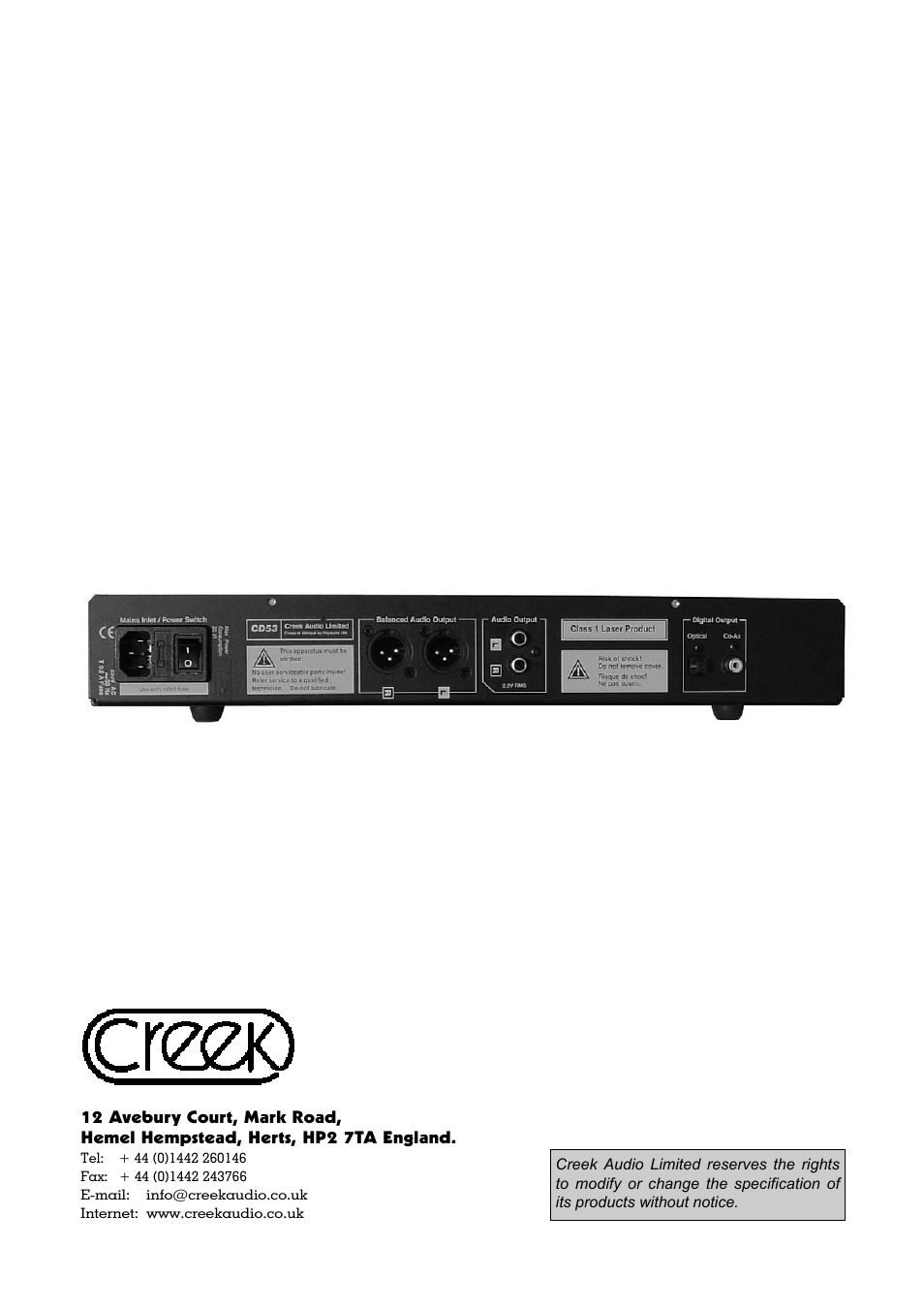 Creek Audio CD50 User Manual | Page 16 / 16