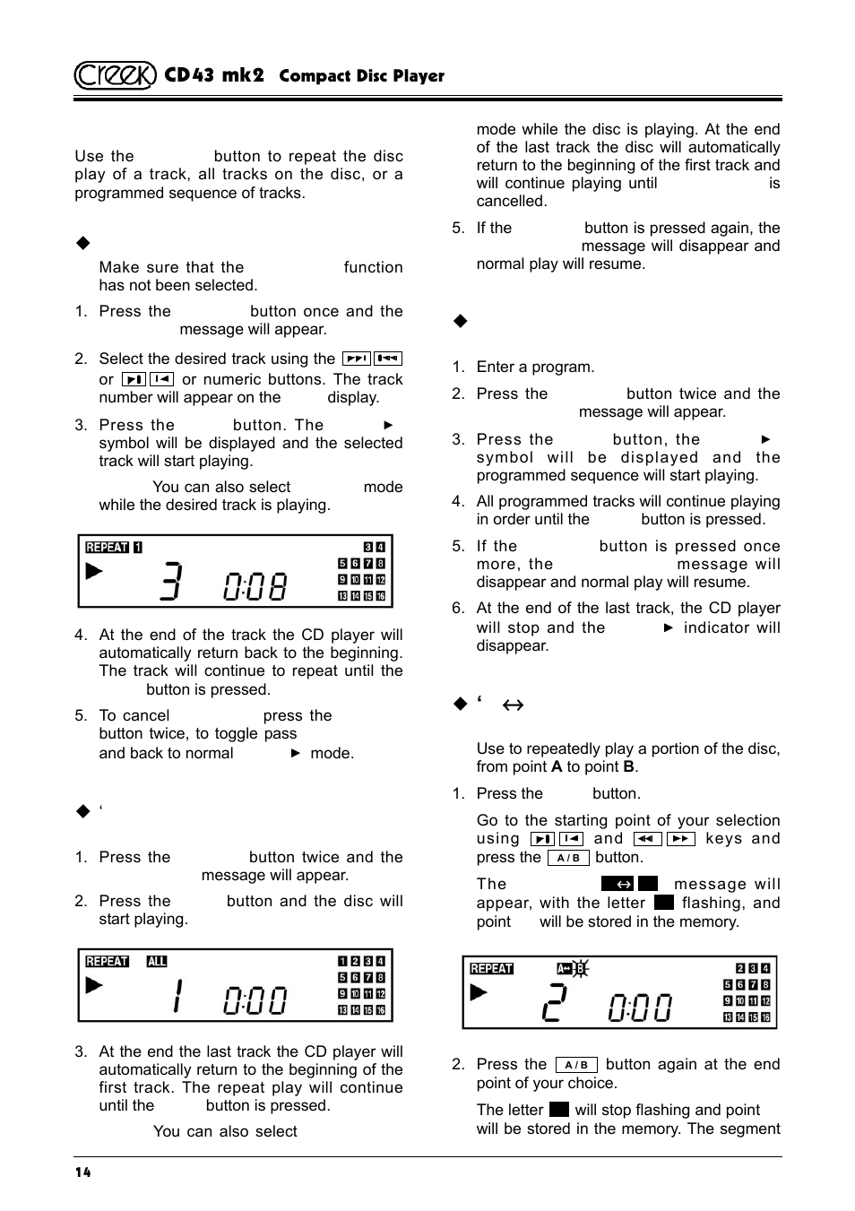 A ↔ ↔ b disc play, Cd43 mk2 | Creek Audio CD43 mk 2 User Manual | Page 14 / 16