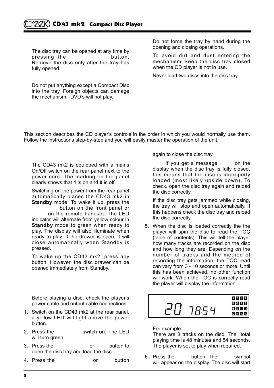 Removing the disc, Cd43 mk2 | Creek Audio CD43 mk 2 User Manual | Page 8 / 16