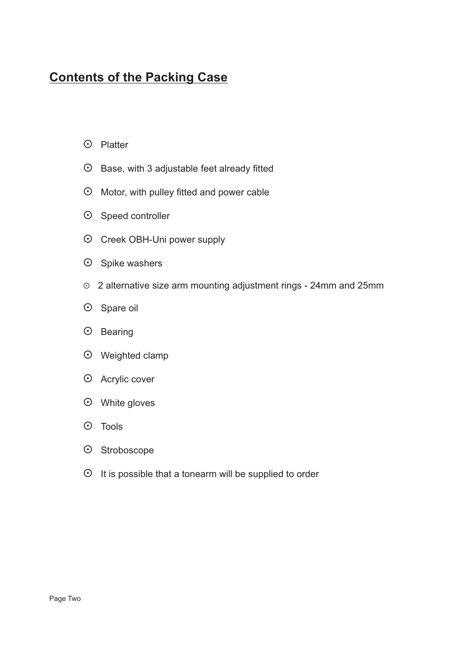 Contents of the packing case | Creek Audio Wyndsor User Manual | Page 2 / 8