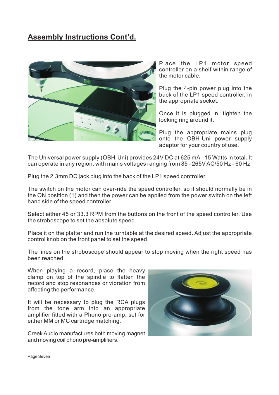 Assembly instructions cont’d | Creek Audio Wyndsor User Manual | Page 7 / 8