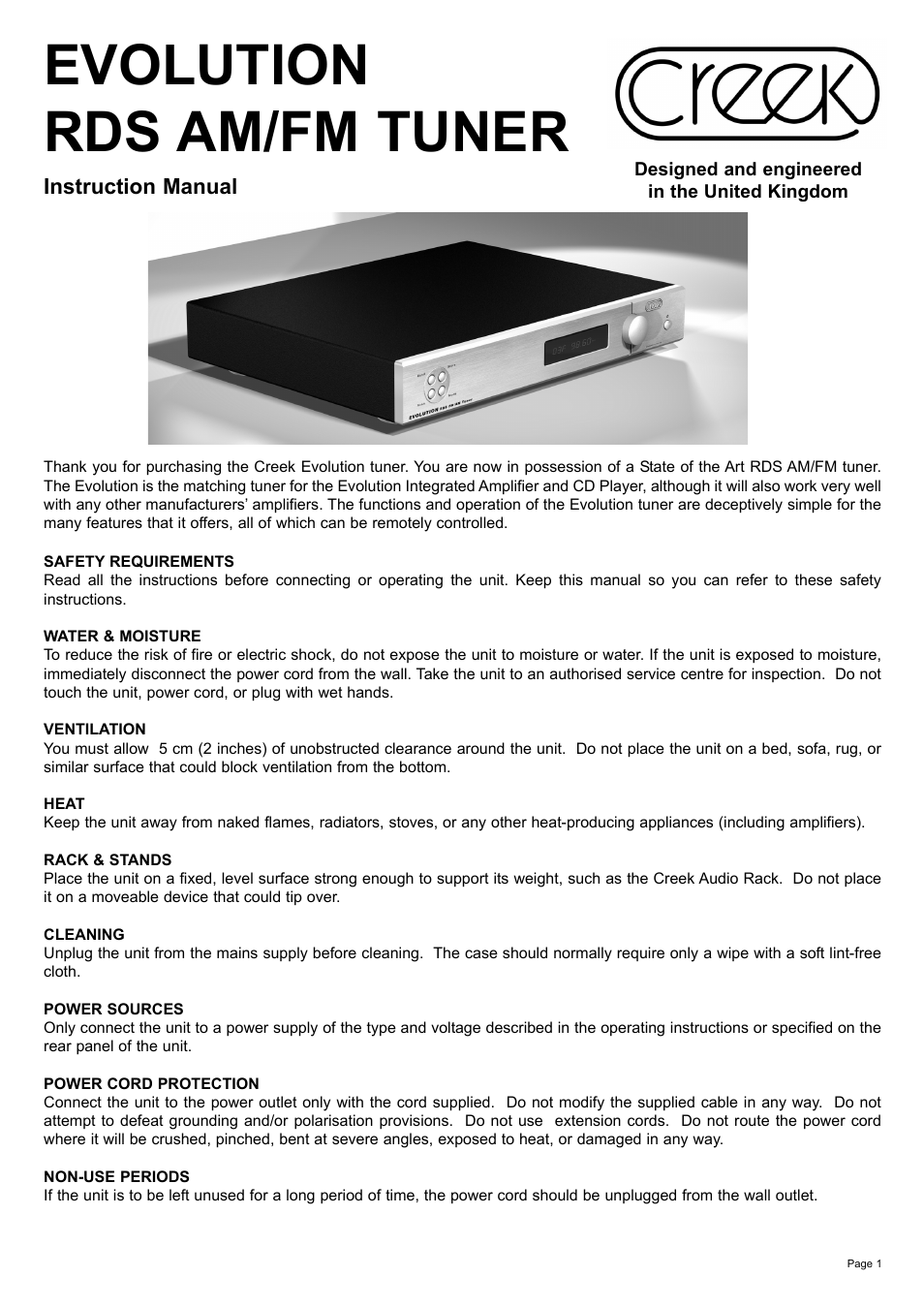 Creek Audio Evolution RDS User Manual | 4 pages