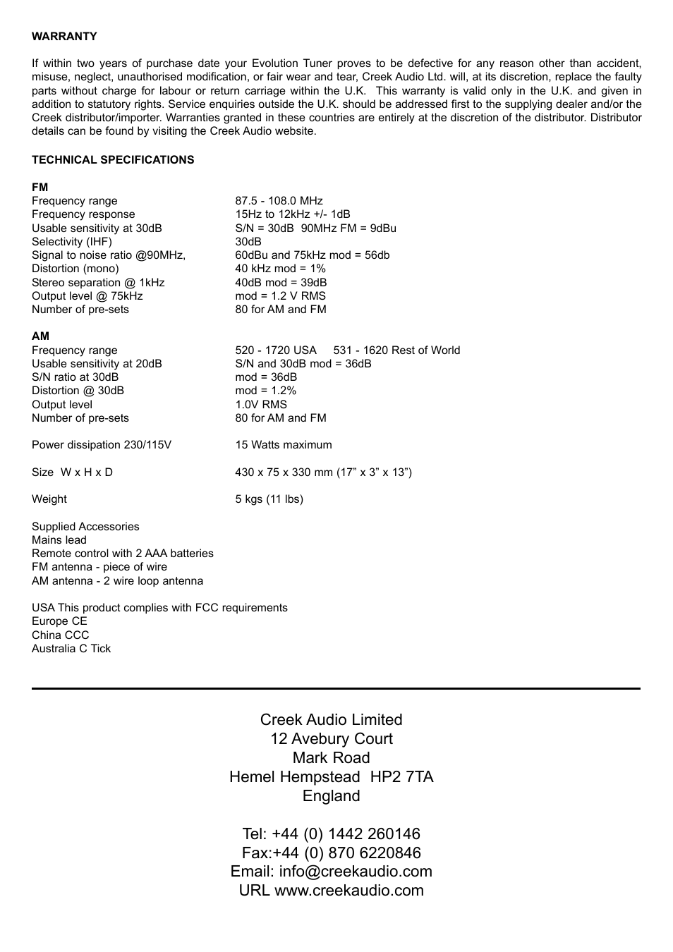 Creek Audio Evolution RDS User Manual | Page 4 / 4