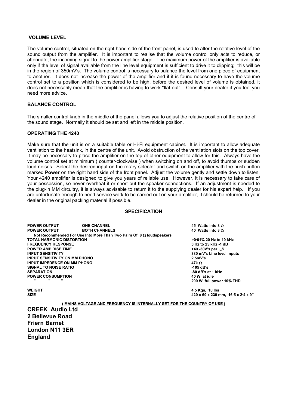 Creek Audio 4240 User Manual | Page 2 / 2