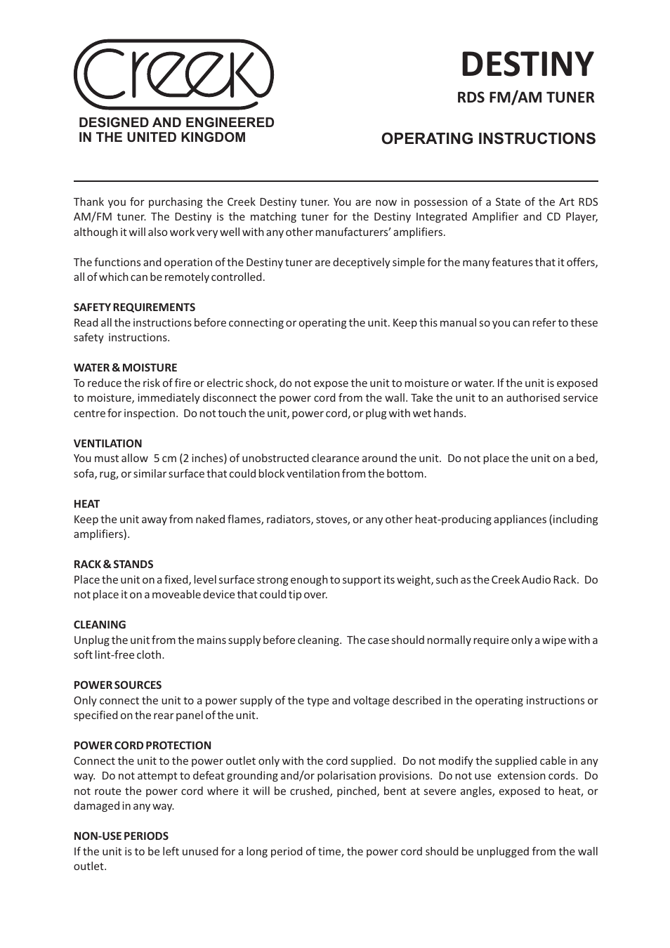 Creek Audio Destiny User Manual | 4 pages