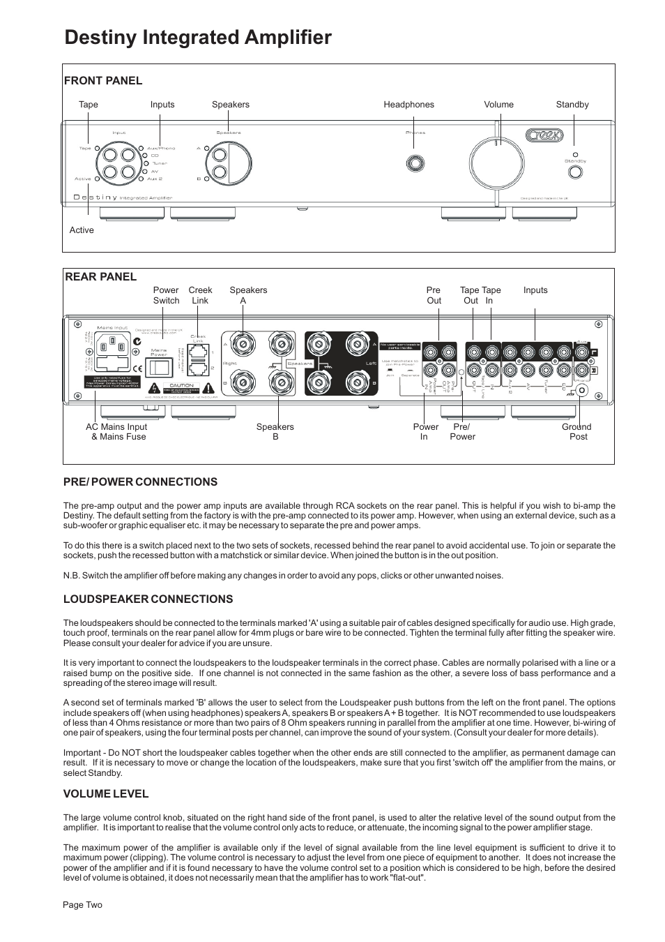Destiny integrated amplifier | Creek Audio Destiny Integrated User Manual | Page 2 / 4