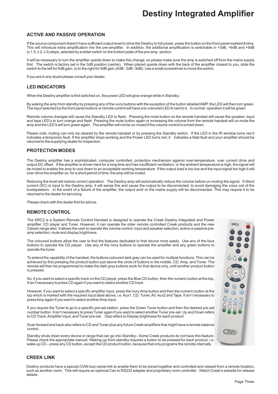 Destiny integrated amplifier | Creek Audio Destiny Integrated User Manual | Page 3 / 4