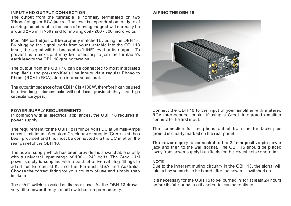 Creek Audio OBH 18 User Manual | Page 2 / 2