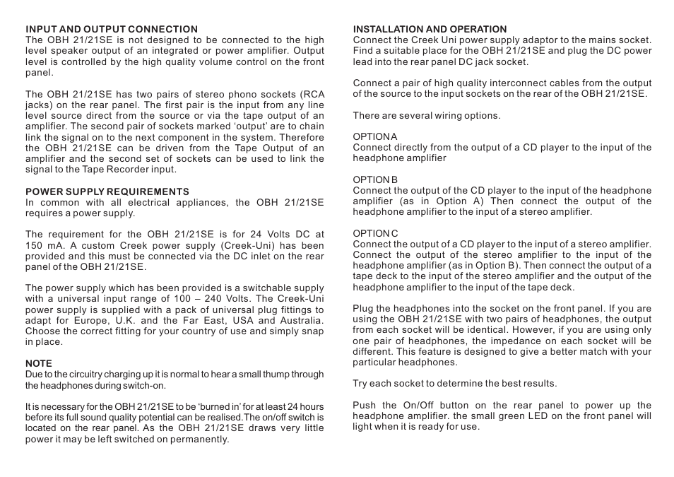 Creek Audio OBH 21 User Manual | Page 2 / 2