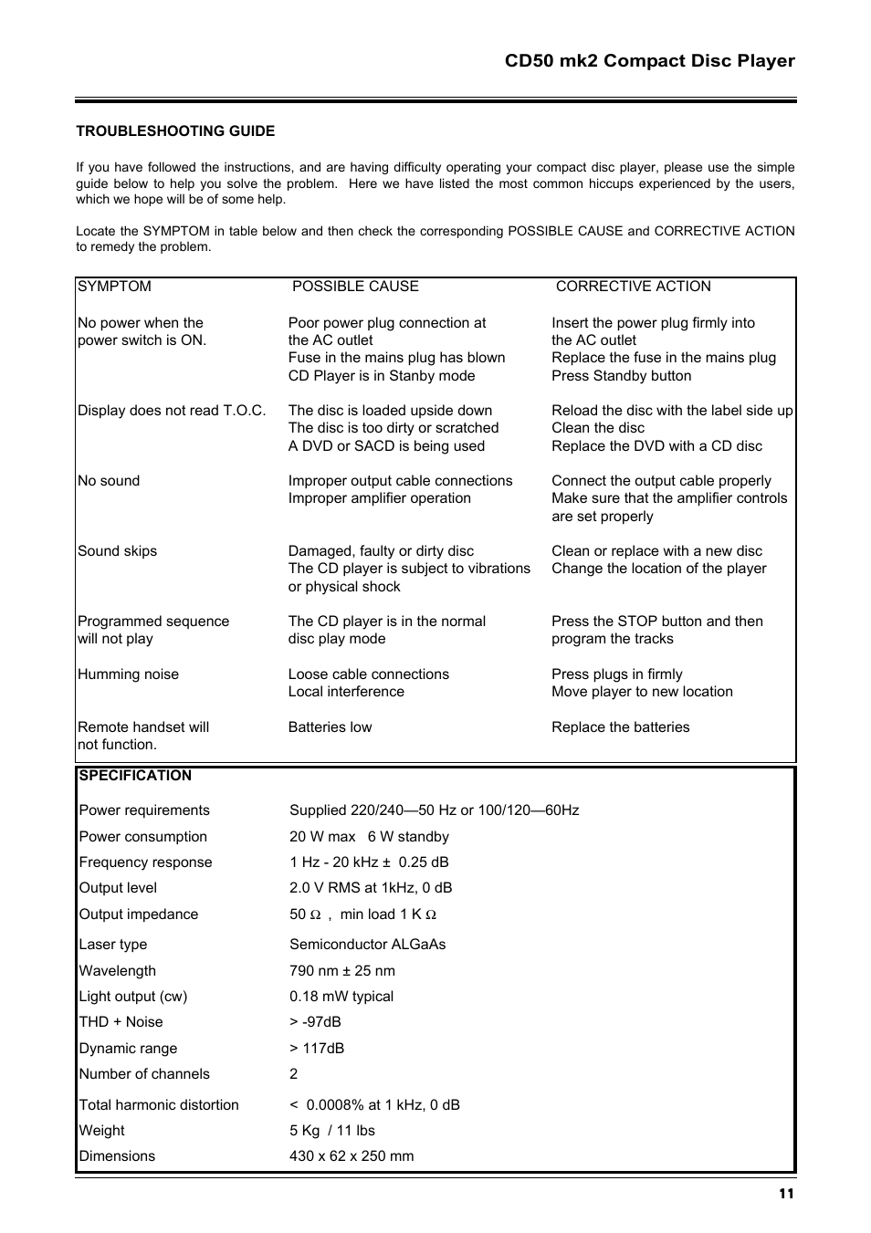 Creek Audio CD50 mk2 User Manual | Page 11 / 12