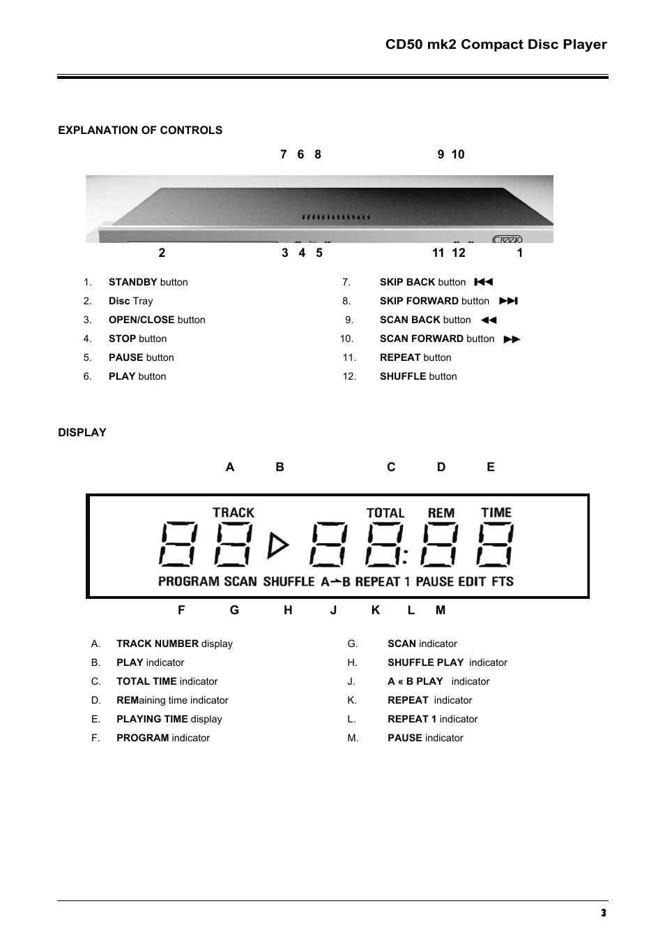 Cd50 mk2 compact disc player | Creek Audio CD50 mk2 User Manual | Page 3 / 12