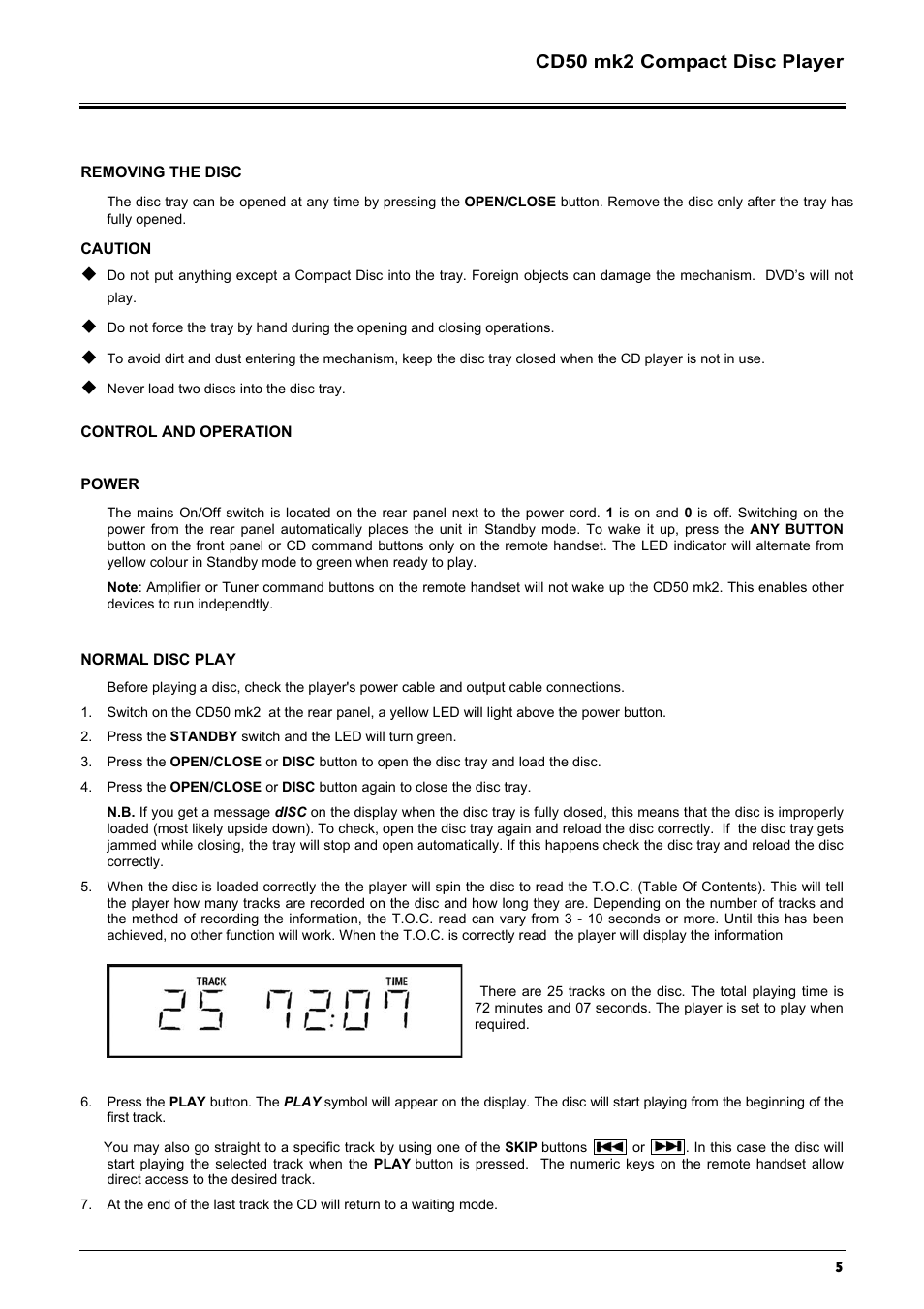Cd50 mk2 compact disc player | Creek Audio CD50 mk2 User Manual | Page 5 / 12