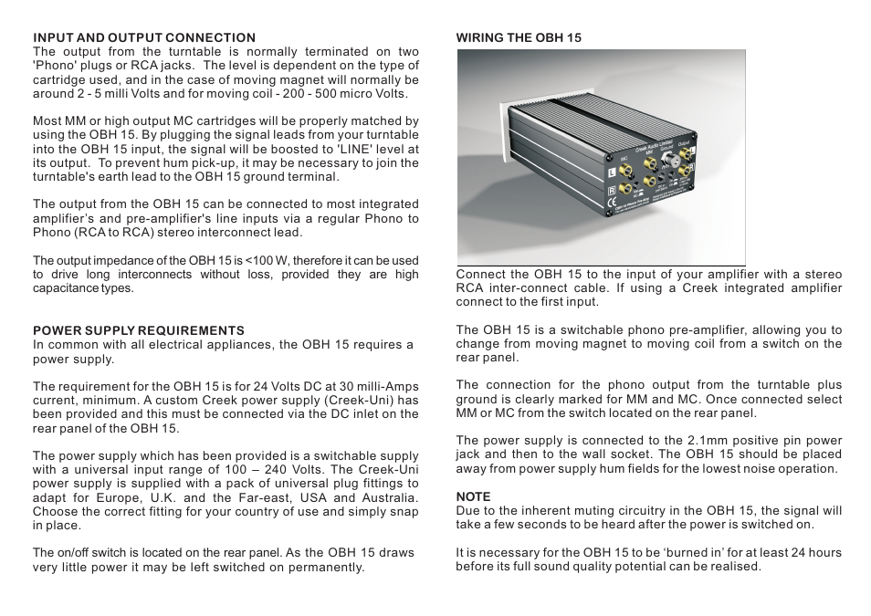 Creek Audio OBH 15 User Manual | Page 2 / 2