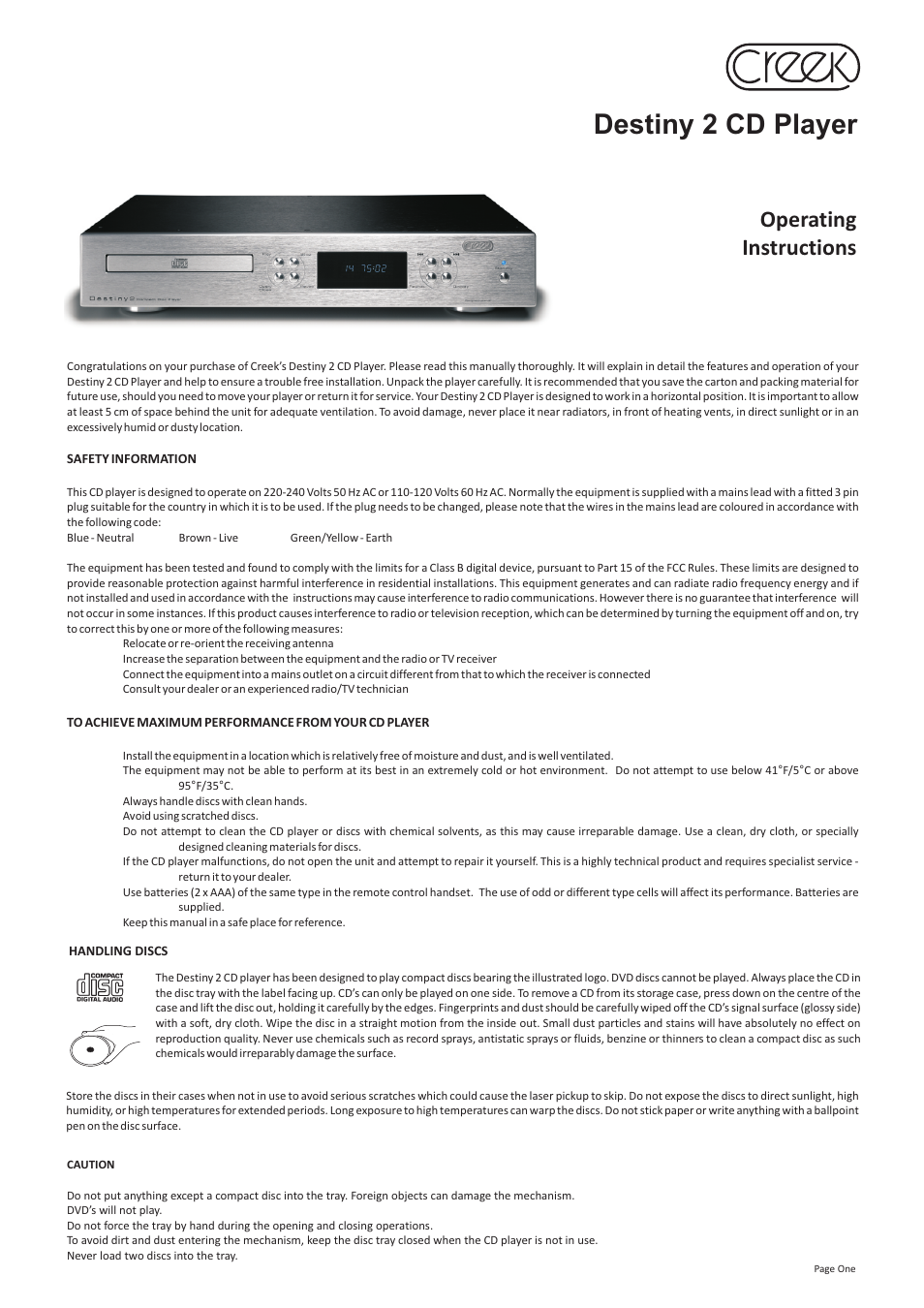 Creek Audio Destiny 2 User Manual | 4 pages
