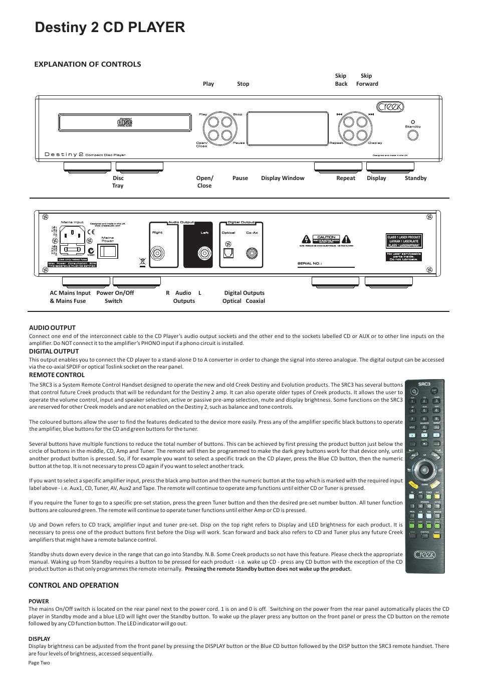 Destiny 2 cd player | Creek Audio Destiny 2 User Manual | Page 2 / 4